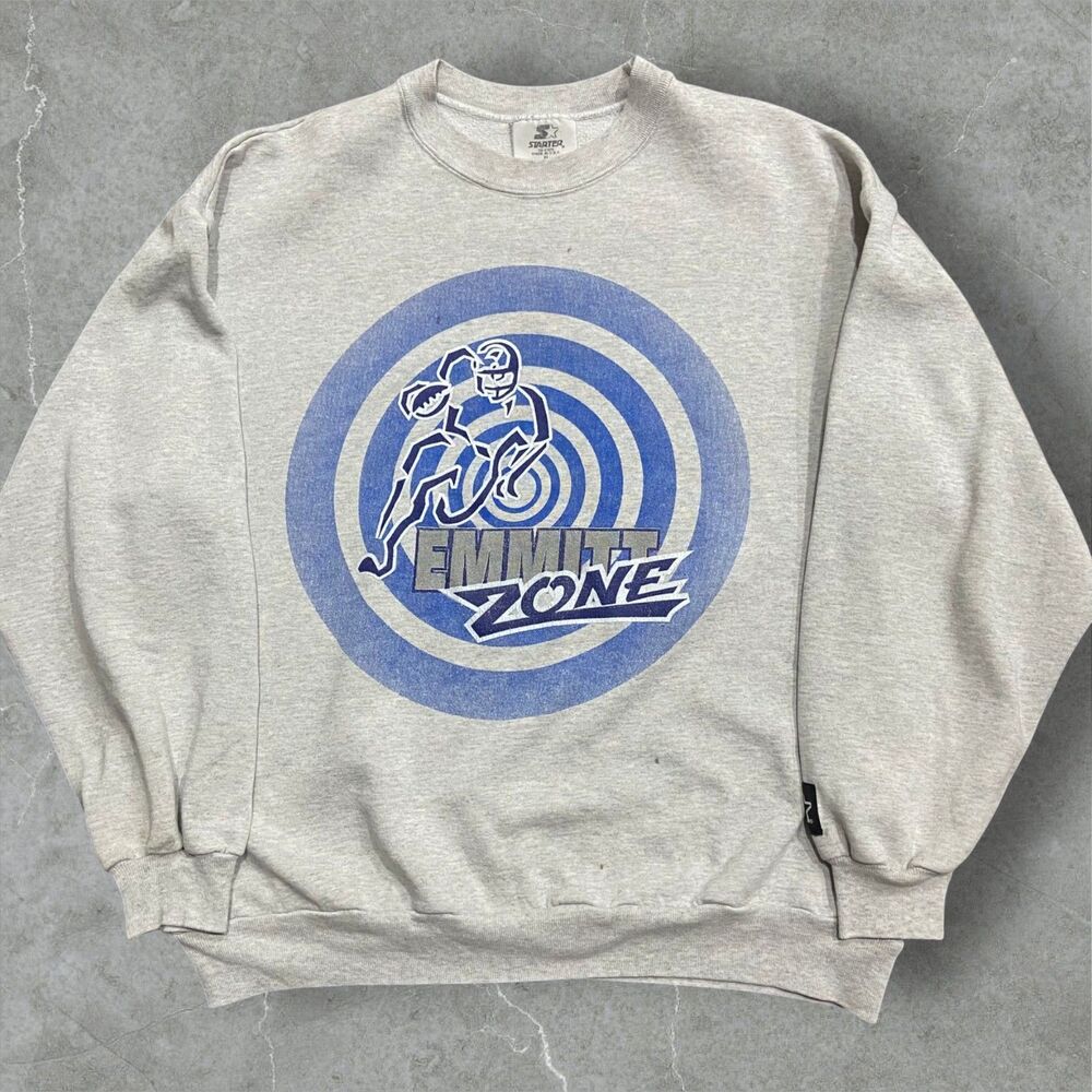 Starter Vintage Emmitt Zone Football Gray Blue Crewneck Sweatshirt Mens Size XL